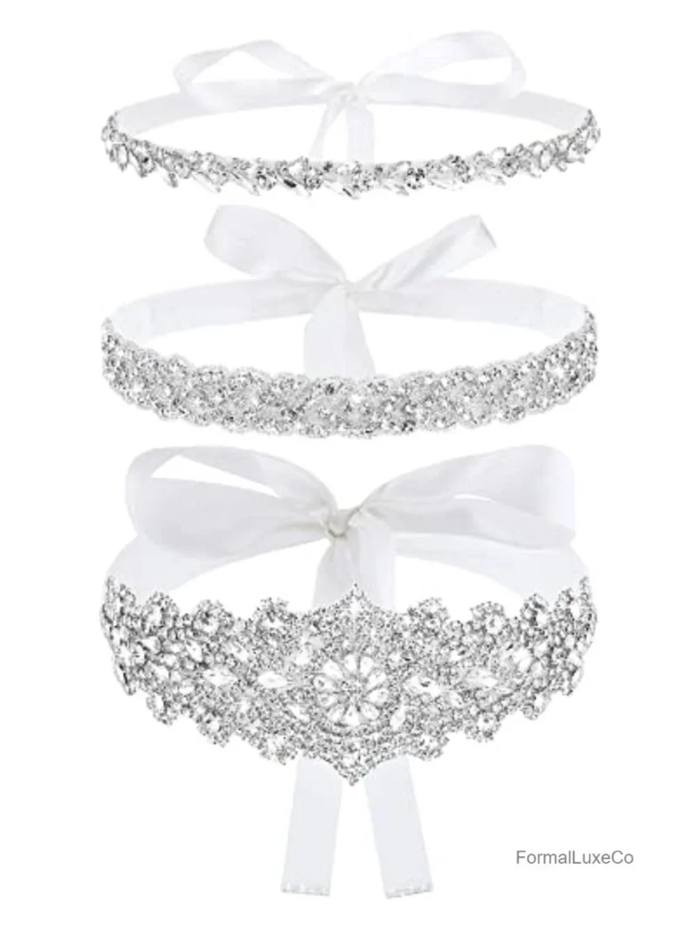 Rhinestone Bridal Wedding Sash Belts Set of 3 Crystal Belts for Formal Evening